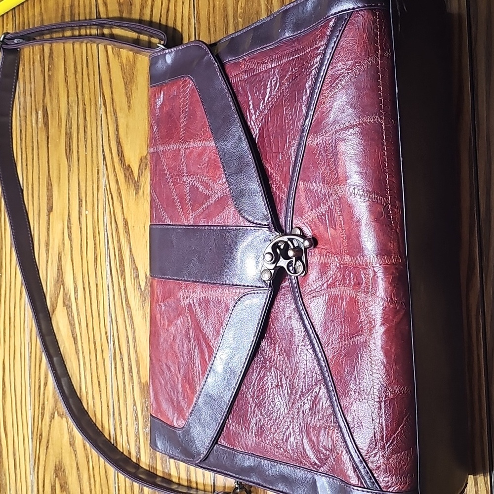 M.C. Stitch Red Burgandy  Leather Brief Case
